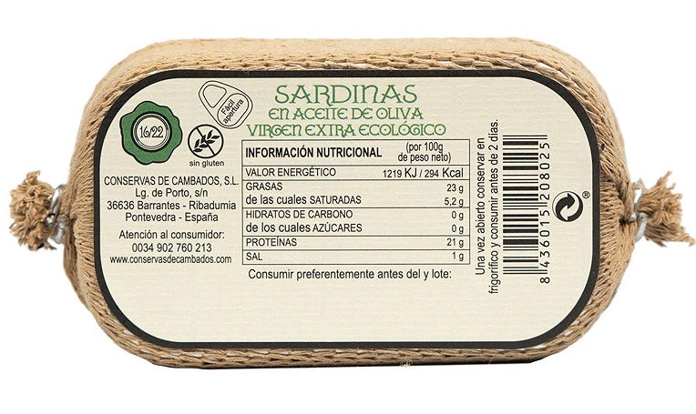 Kleine Sardinen in Bio Extra Natives Olivenöl 16/22 Stk., 115 gr. Gourmet