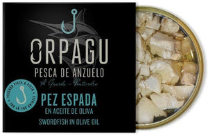 Schwertfisch Stücke in Olivenöl, mit dem Angelhaken gefangen. 266 gr. Gourmet